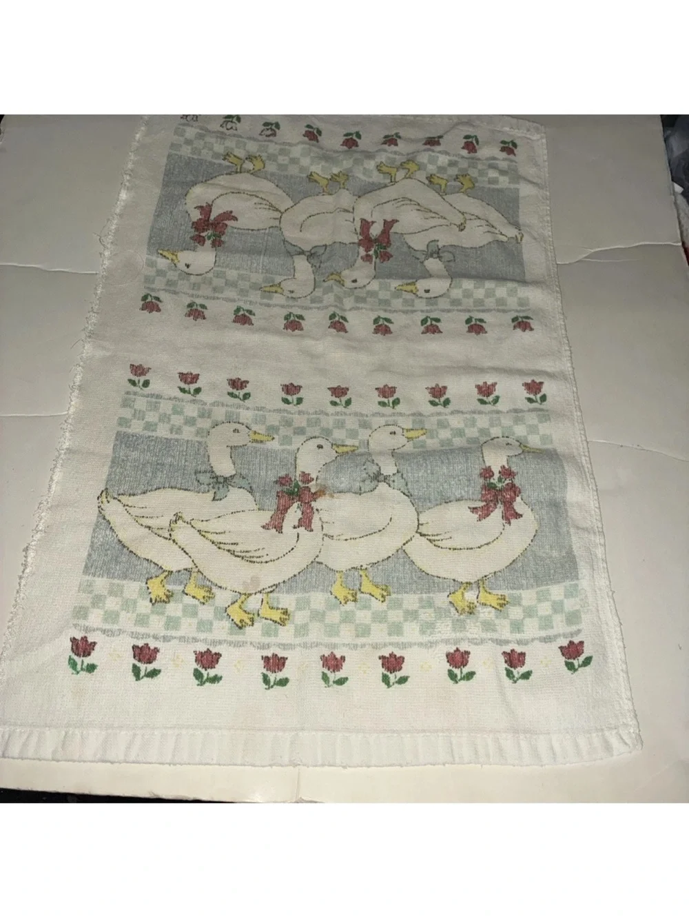 Vintage marmalade goose tea towel- faded thin and spots